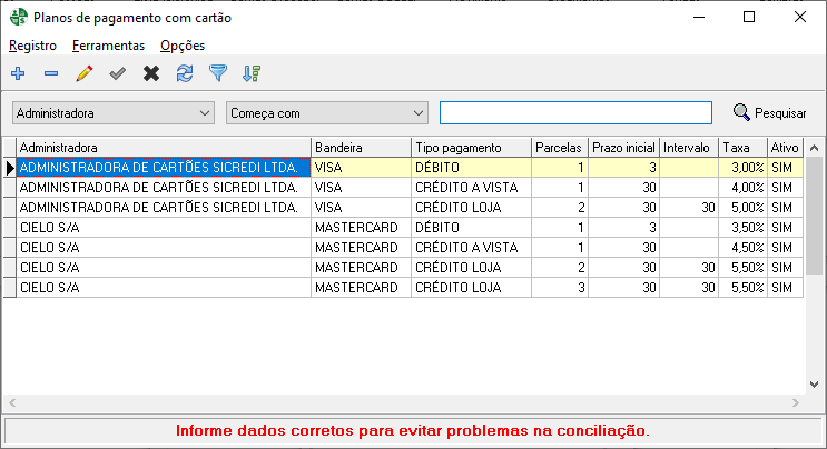 Planos de pagamento com cartão